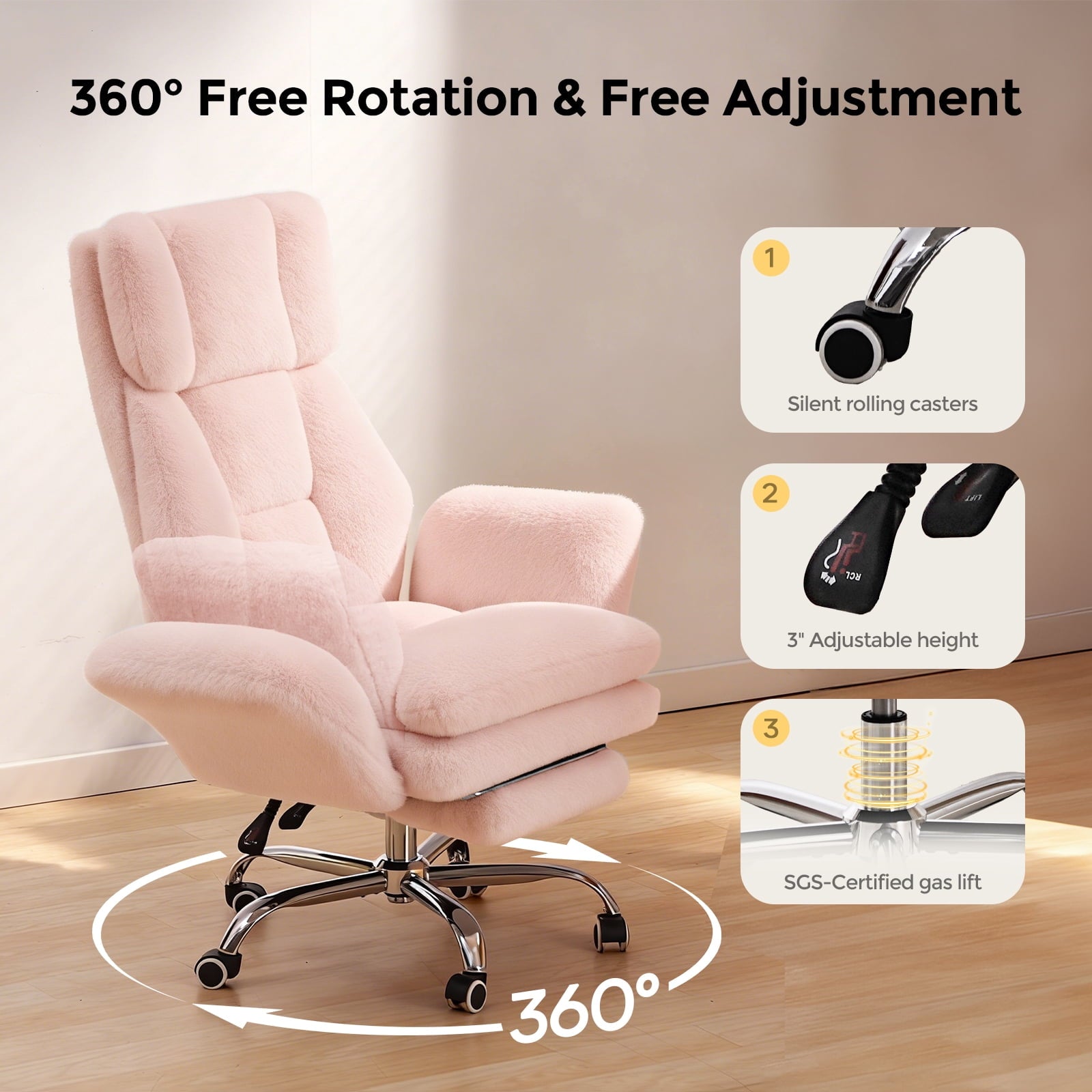 Patbrela Big and Tall Office Chair, Cloud Plush Swivel Desk Chair with 6-Level Adjustable Armrests, Home Ergonomic Executive Office Chair for Work, Gaming, Beige