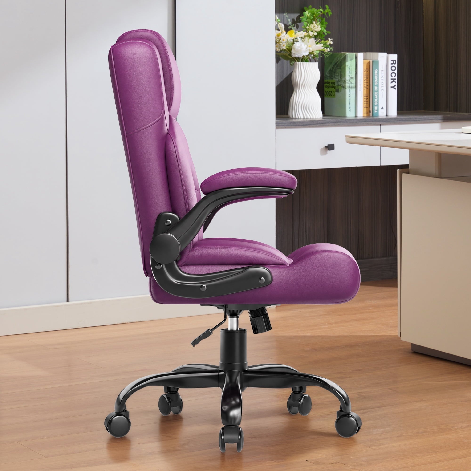 JONPONY Leather Office Chair, Big and Tall 500lbs Ergonomic Desk Chairs with Back Support, Executive Leather Chair with Wheels for Home Office, with Adjustable Padded Armrest & Lumbar Support , Black