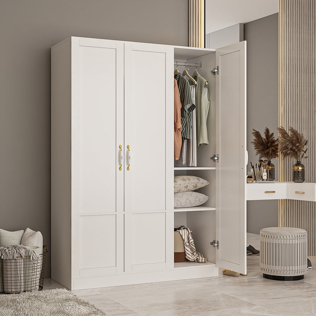 OxyLife 2 Door Wardrobe Armoire, White Closet Storage Organizer with Drawers and Shelves