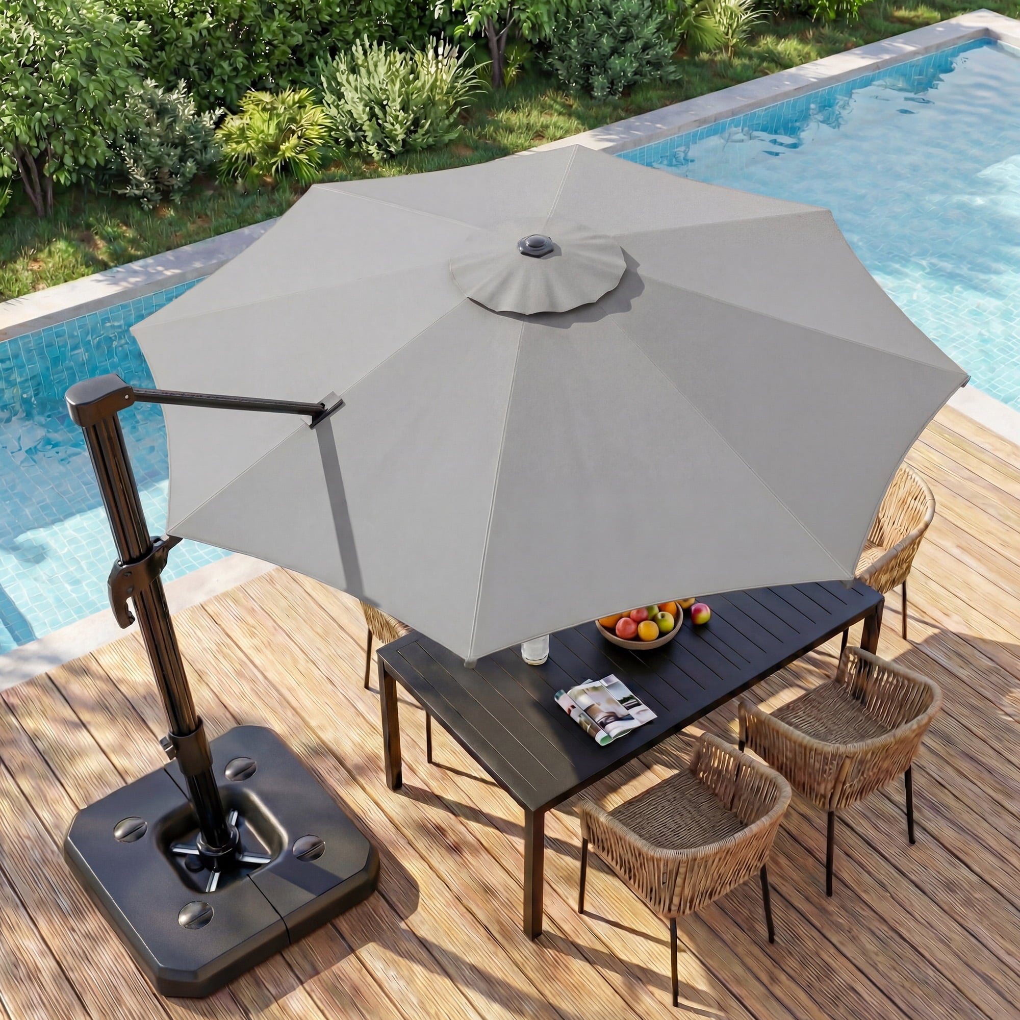 LAUSAINT HOME 10 Feet Patio Umbrella, Outdoor Large Cantilever Round Windproof Patio Offset Umbrella with 360° Rotation for Backyard, Gray