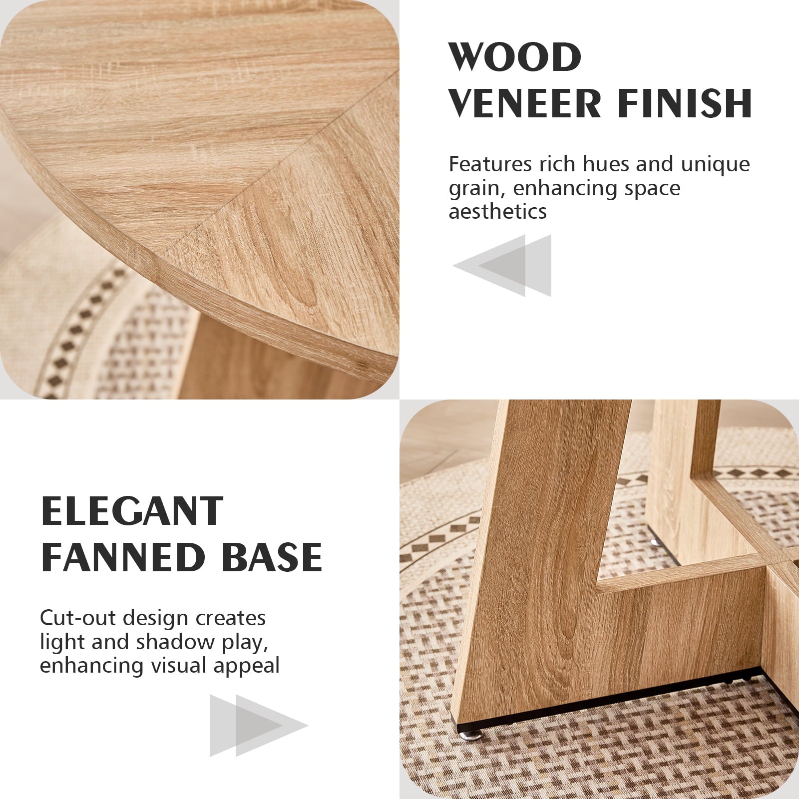 5 Piece 47'' Round Dining Table Chairs Set for 4, Farmhouse Oak Kitchen Table with 4 Boucle Mid Century Modern Dinning Room Chairs, Wood Dinner Table &Upholstered Chair Set of 4, Beige