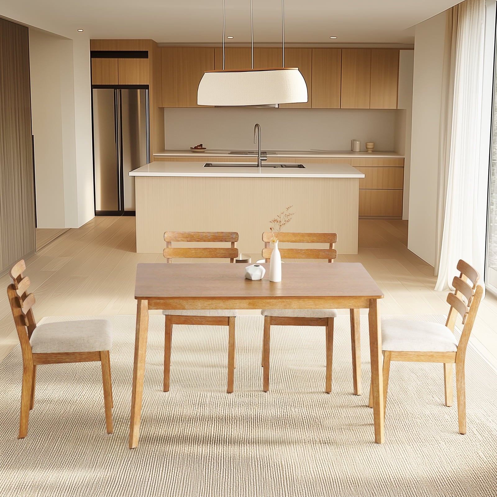 KithKasa Rectangular Dining Table Set for 4 , Kitchen Table and Chairs for 4, 5 Piece Space Saving Wood Kitchen & Dining Room Tables Set Furniture