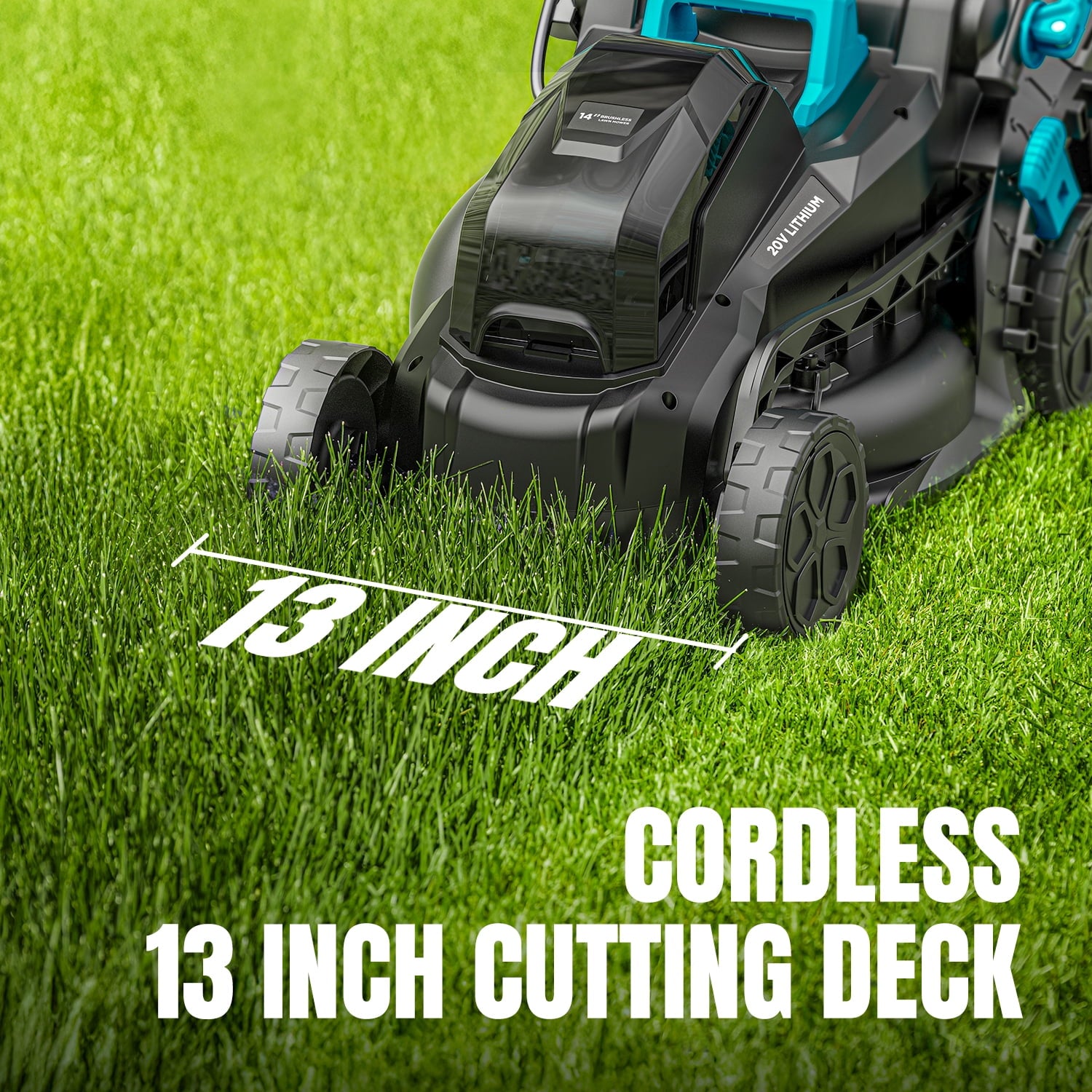 Mightymow Cordless Lawn Mower, 20V Electric Lawn Mowers, 13 inch, Brushless Motor, 5 Heights Adjustment, with 2*4.0Ah Battery and Charger, for Garden/Yard/Farm