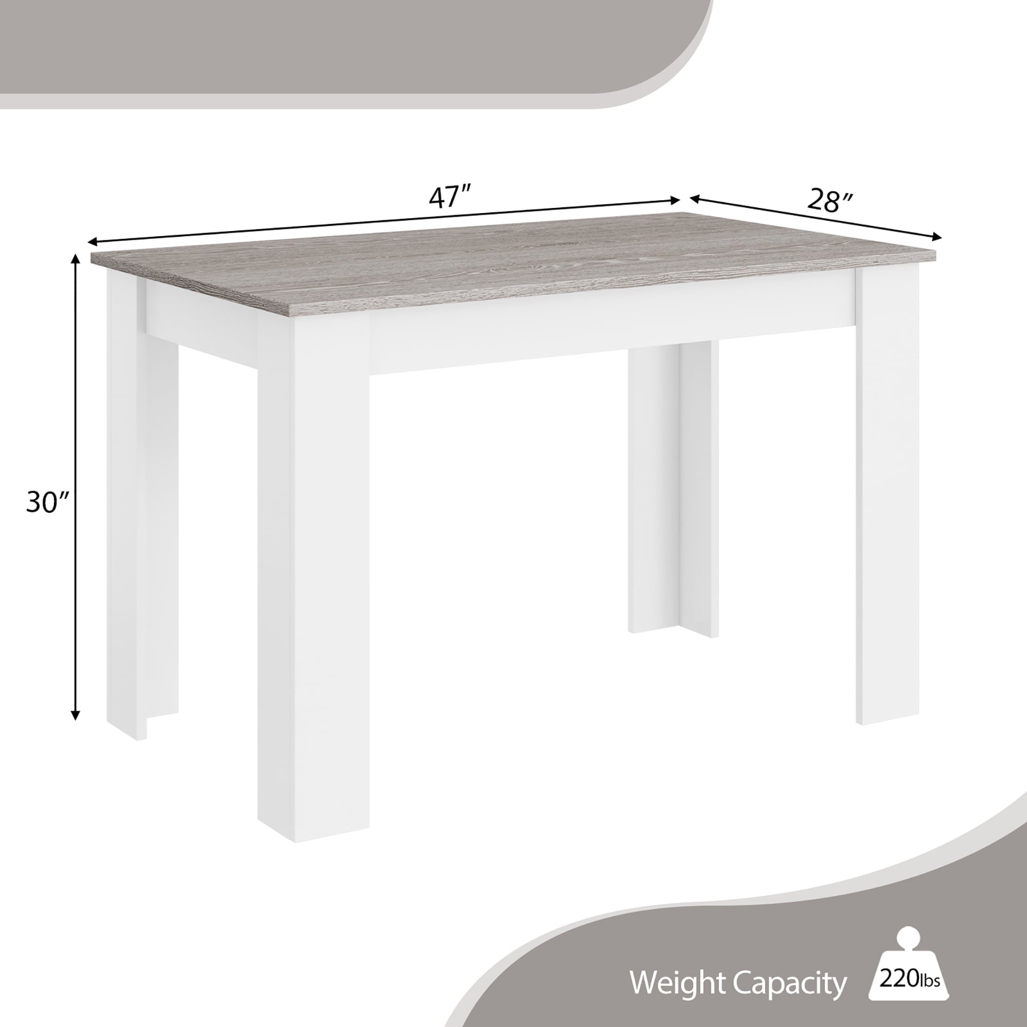 Costway Dining Table 47 Inch Kitchen Dining Table Rectangular for Small Space Dark Gray