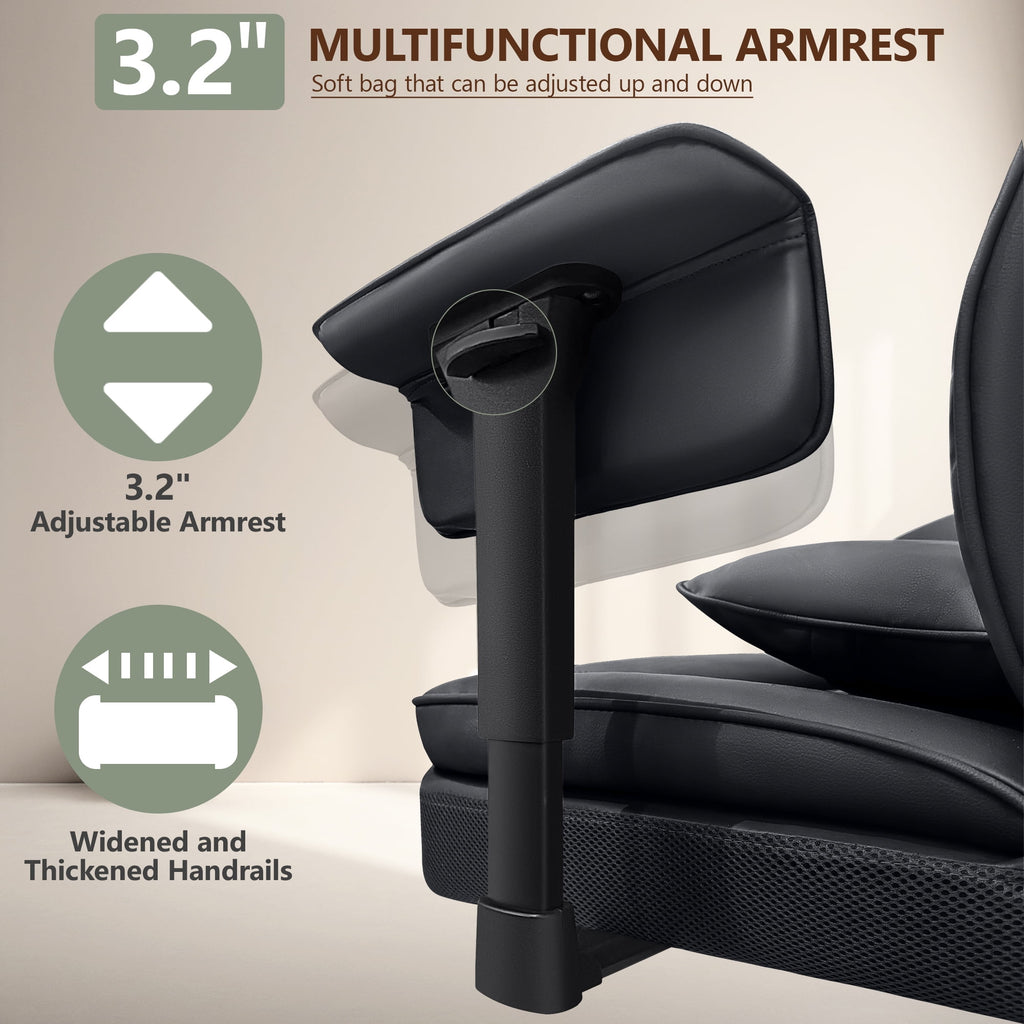COOLHUT Big and Tall PU Leather Office Chair with Adjustable Headrest & Footrest, Executive Computer Desk Chair with 3D Adjustable Padded Armrest, Ergonomic Office Chair with Lumbar Support, Black