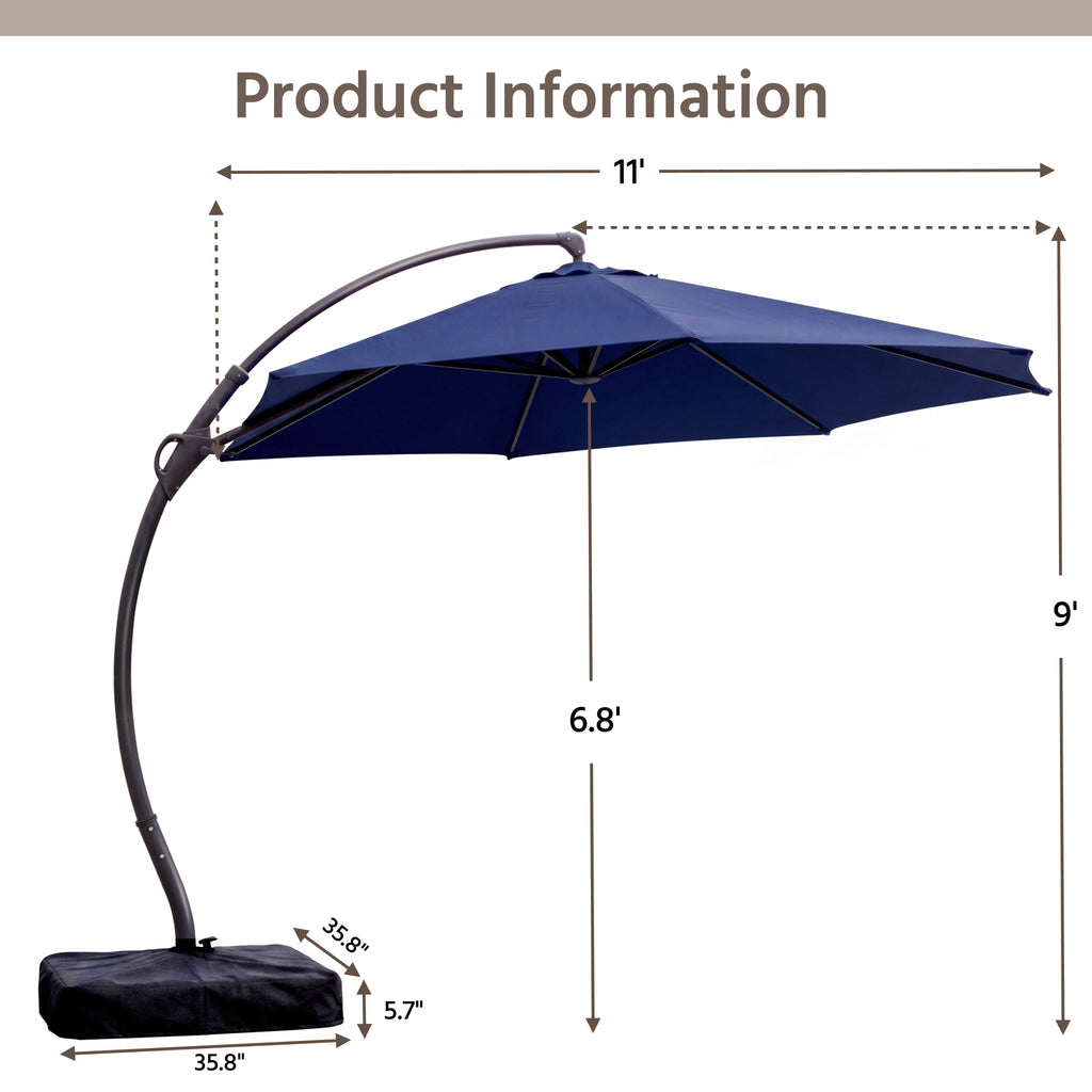 LAUSAINT HOME 11 FT Outdoor Patio Umbrella with Base, Aluminum Cantilever Umbrella with Crank, Champagne