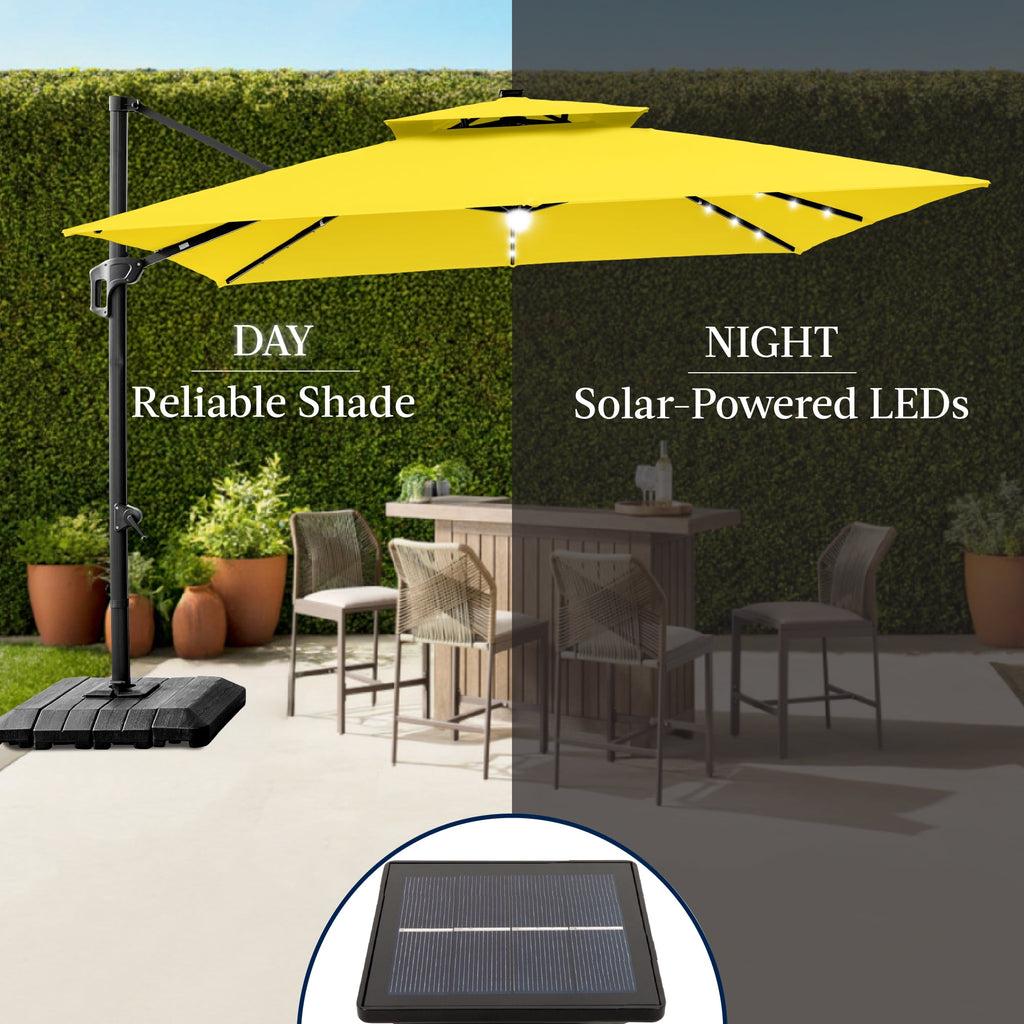 Best Choice Products 12x12ft 2-Tier Square Outdoor Solar LED Cantilever Umbrella w/ 360-Rotating Base   Gray