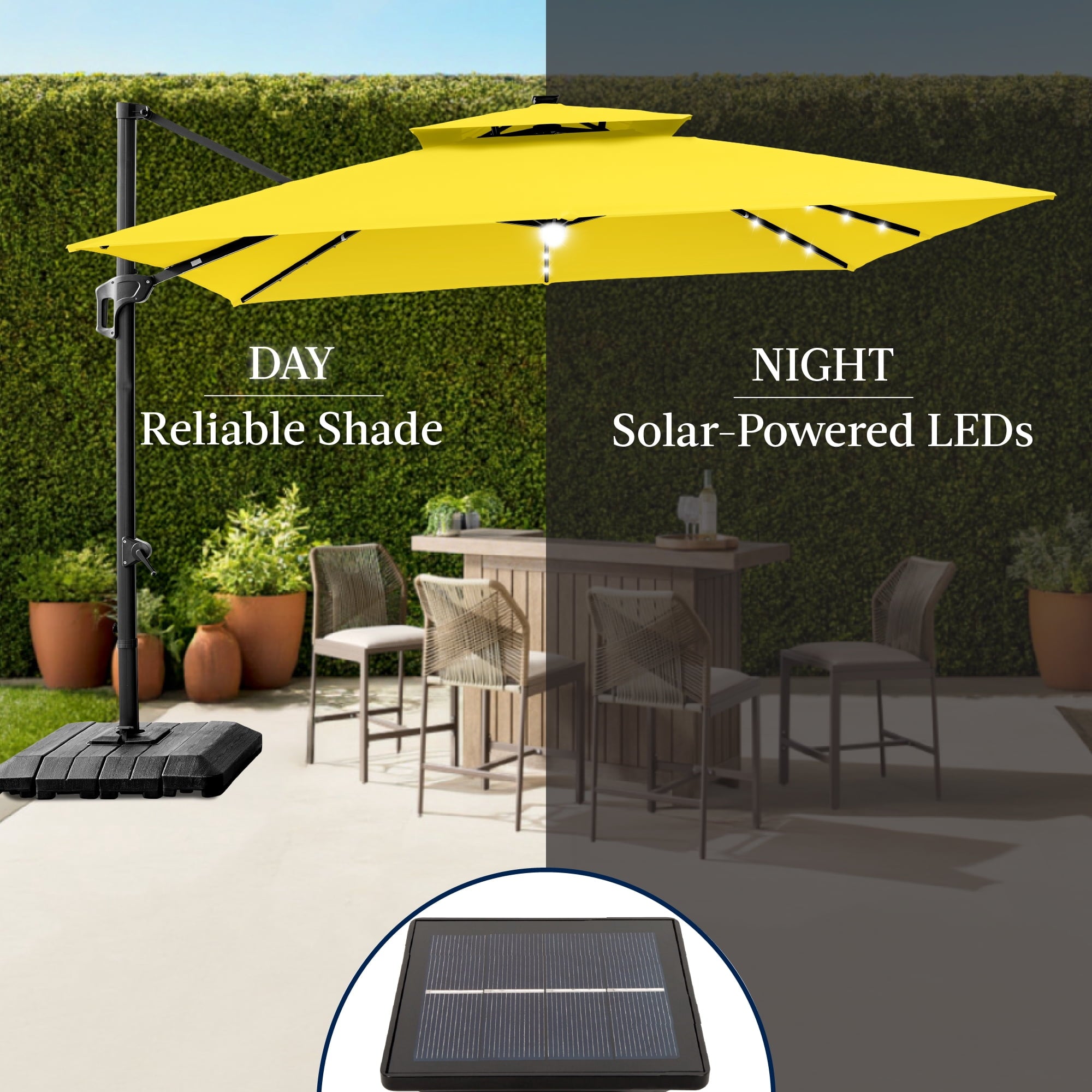 Best Choice Products 12x12ft 2-Tier Square Outdoor Solar LED Cantilever Umbrella w/ 360-Rotating Base   Gray