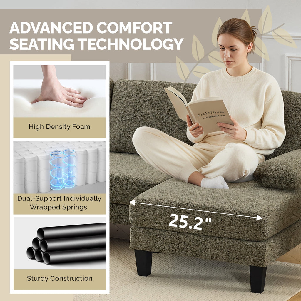 Ktaxon U-Shaped Sectional Sofa Set with Chaise, 4-Seater Blended Chenille Couch for Living Room, Apartment, Easy Assembly Khaki