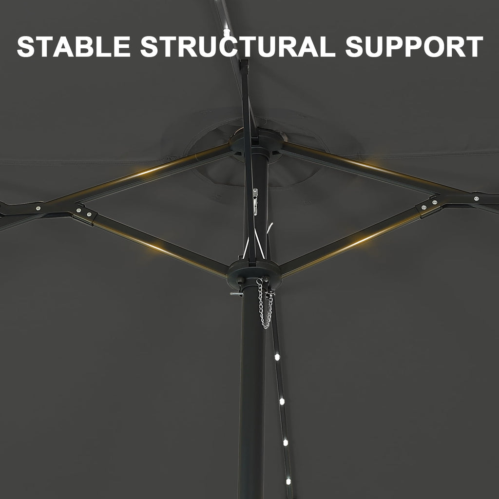 Ainfox 15ft Large Patio Umbrella with Solar Lights, Double-Sided Outdoor Rectangle Table Umbrellas with Sand Bag Base，Beige