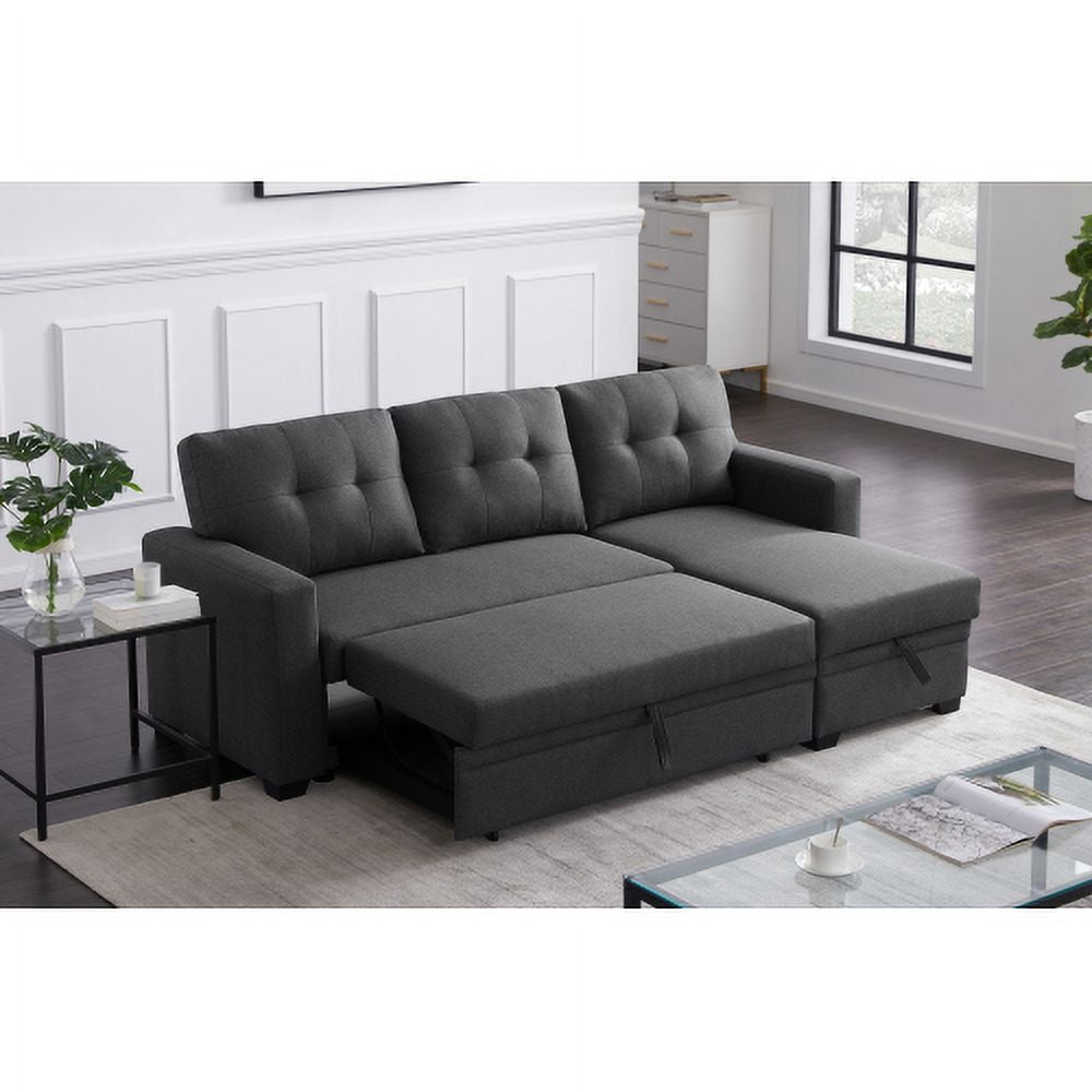 BSHTI L-Shaped Pull-Out Sleeper Sofa Bed with Storage Chaise, 3-Seater Convertible Corduroy Sectional Couch, Solid Wood & Iron Frame, Black