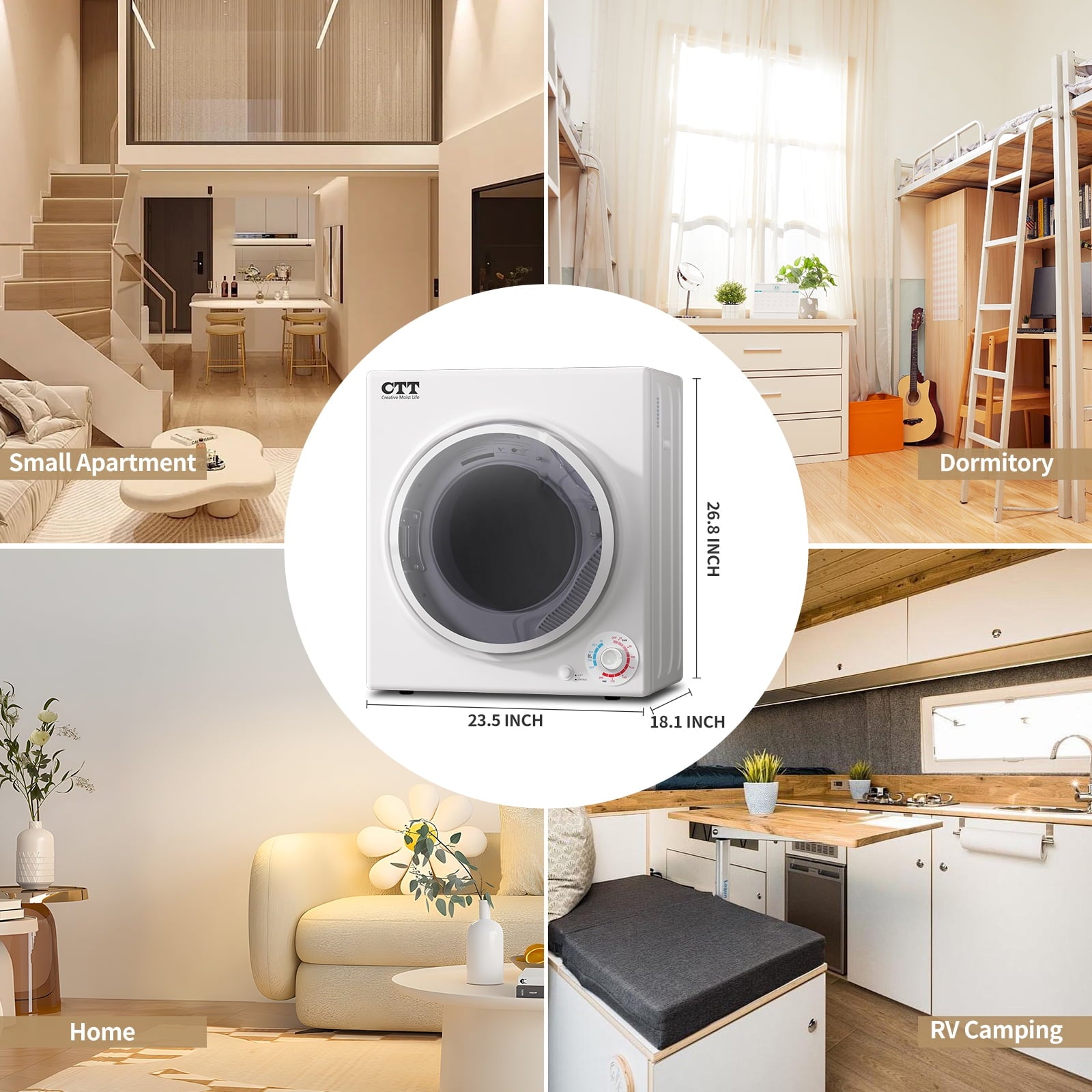 CTT 3.5 Portable Clothes Dryer, 1500W Compact Dryer with 4 Drying Mode, Laundry, Apartments, RVs, Dorms