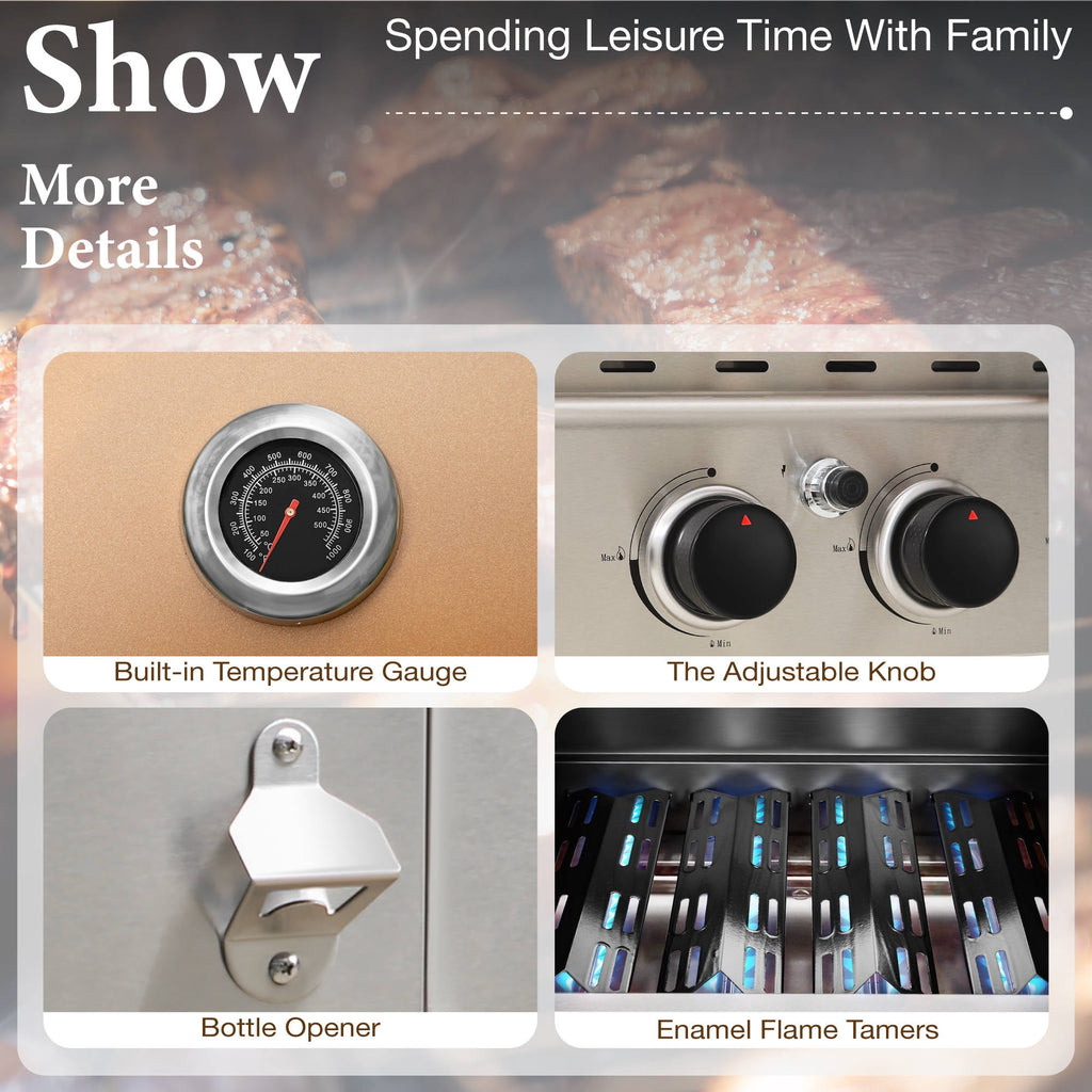 MF Studio 4 Burner Propane Gas Outdoor Grill with Side Burner Stainless Steel BBQ Grill