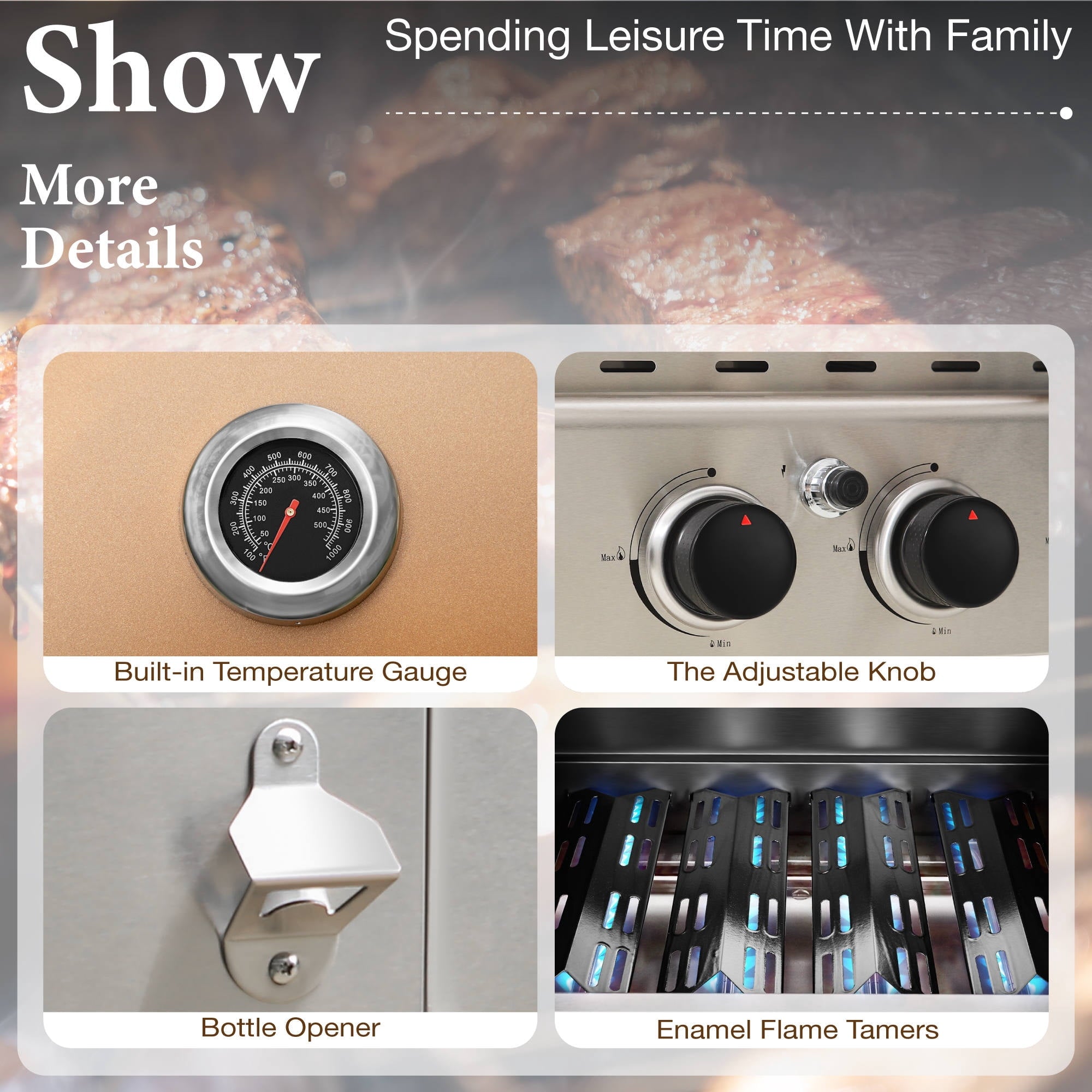 MF Studio 4 Burner Propane Gas Outdoor Grill with Side Burner Stainless Steel BBQ Grill