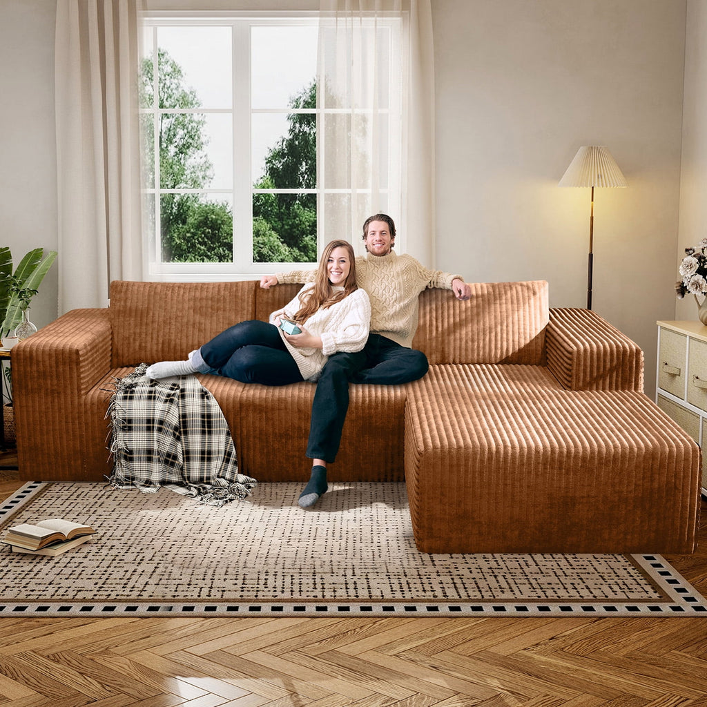 YVDNHP Modular Cloud Sofa - No Assembly Required, 107.8 Oversized L-Shaped Sectional with Chaise, Flannel Fabric Deep Seating Couch for Living Room