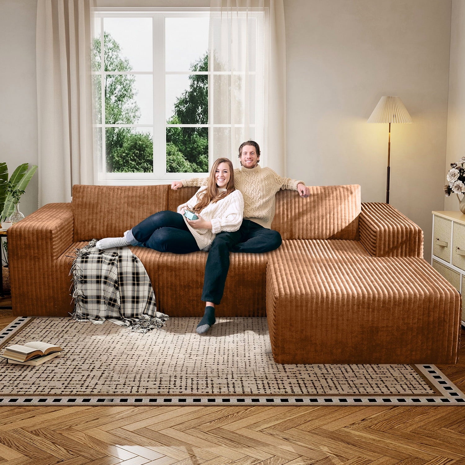 YVDNHP Modular Cloud Sofa - No Assembly Required, 107.8 Oversized L-Shaped Sectional with Chaise, Flannel Fabric Deep Seating Couch for Living Room