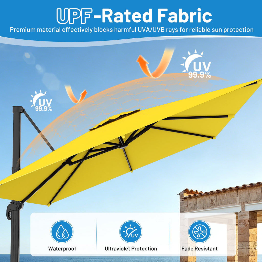 Easthome 10 × 10FT Square Cantilever Patio Umbrella, 360° Rotating Offset Umbrella with Crank, 8 ribs, Outdoor Hanging Roman Umbrella for Garden Deck Backyard, Red