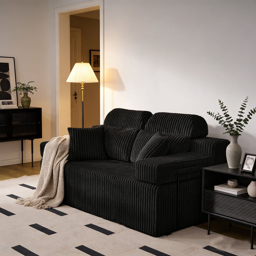 71 High Backrest Sofa for Small Spaces, Compressed Corduroy Couch with Deep Seating for Living Room, Bedroom, Dark Grey