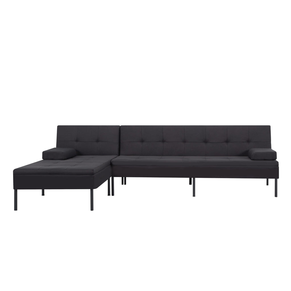 Gewnee 89.4”Convertible Sectional Sofa,L-Shaped Couch with Reversible Chaise,5-Position Adjustable Backrest,Modern Futon Sleeper for Small Spaces Living Room Apartment Office,Black Iron Frame
