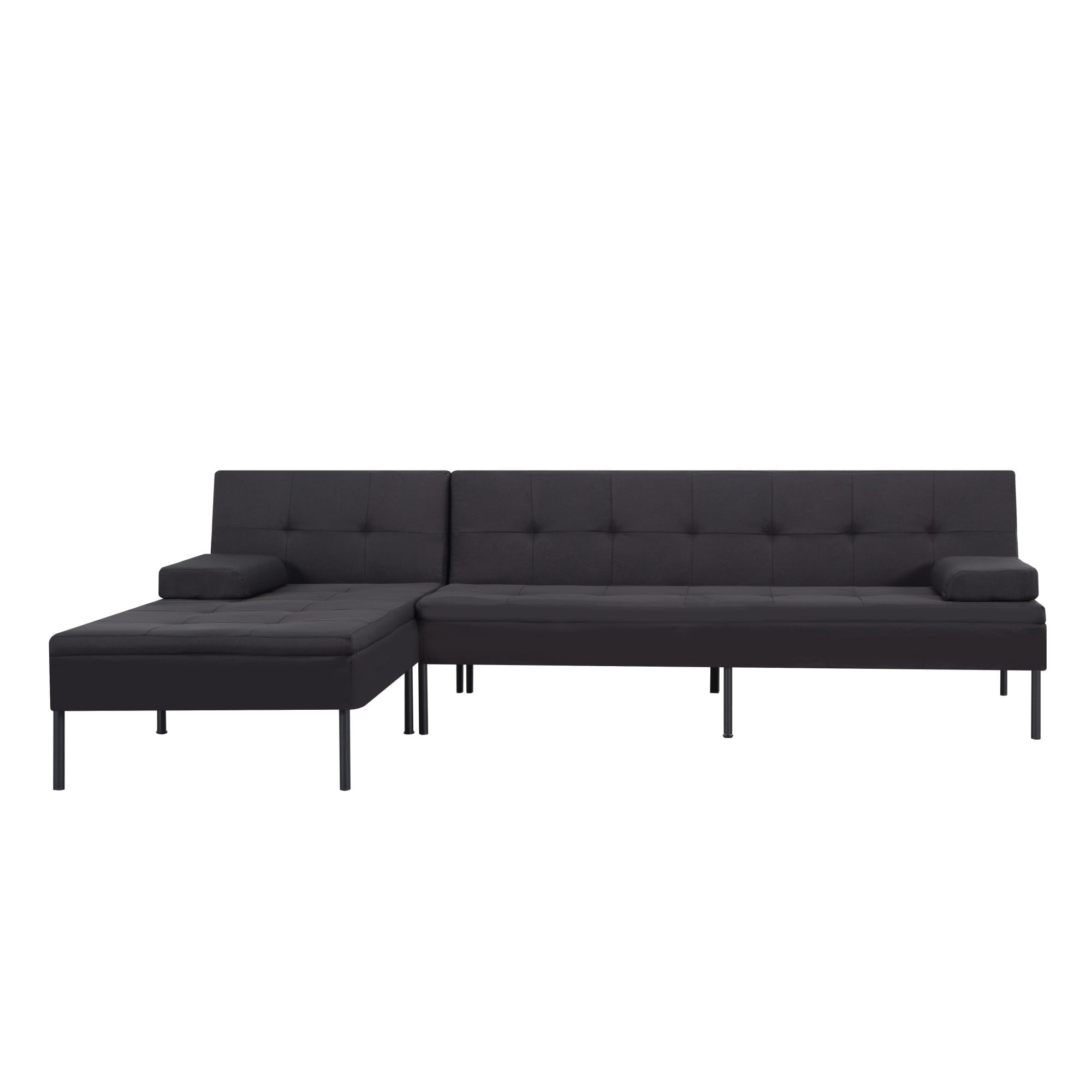 Gewnee 89.4”Convertible Sectional Sofa,L-Shaped Couch with Reversible Chaise,5-Position Adjustable Backrest,Modern Futon Sleeper for Small Spaces Living Room Apartment Office,Black Iron Frame