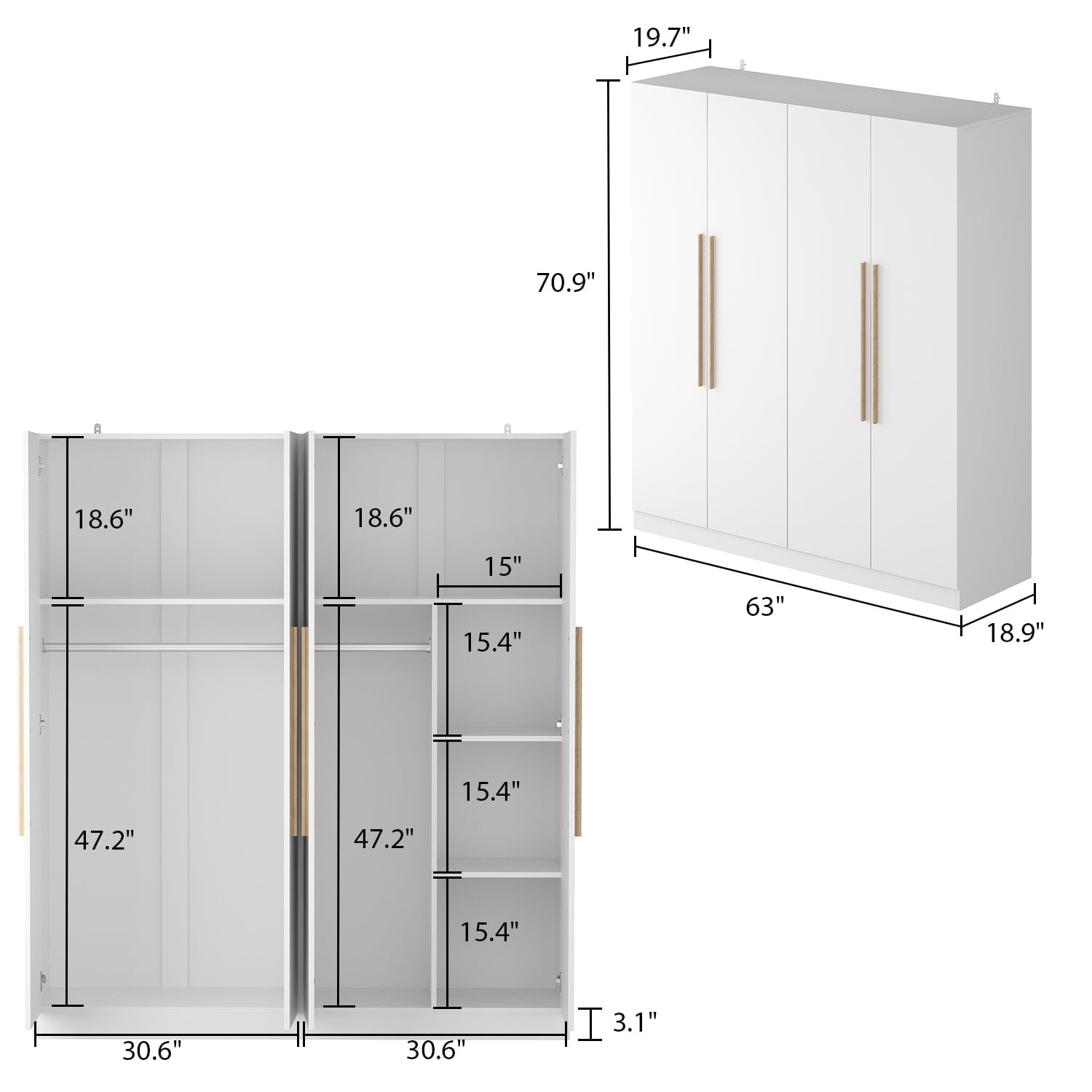 Wiawg 2 Door Wardrobe Armoire,Mirrored Closet Storage with Drawers and Shelves,White