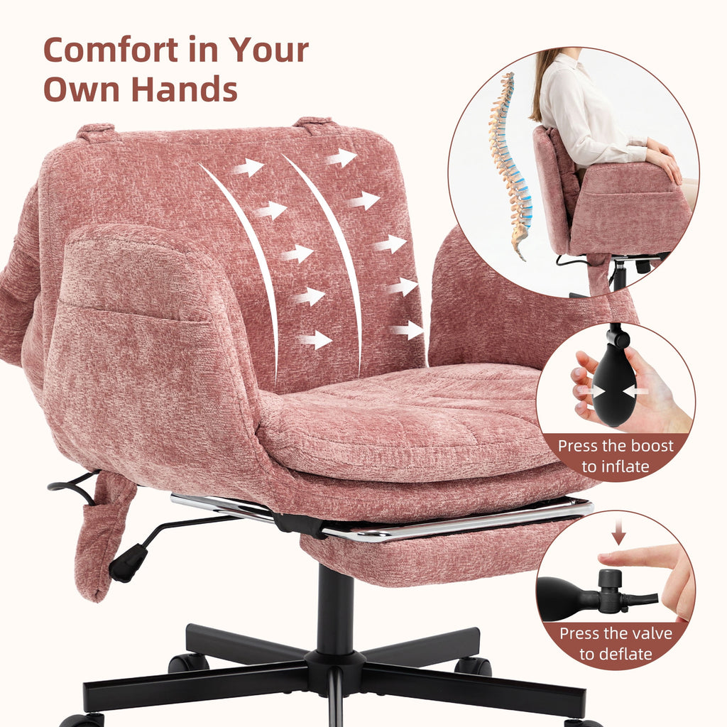Hforesty Cross Legged Office Chair, Inflatable Flip-up Back & Wide Seat, 5-Position Armrests & Footrest, Ergonomic Task Chair for Home Office, Gray