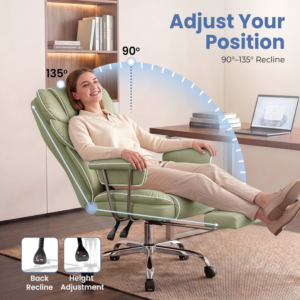 CELTOSS Executive Office Chair 400LBS, High Back Computer Chair with Arms and Footrest, Ergonomic Desk Chair with Lumbar Support, 90–135° Reclining Office Chairs for Home Work, Fabric Blue
