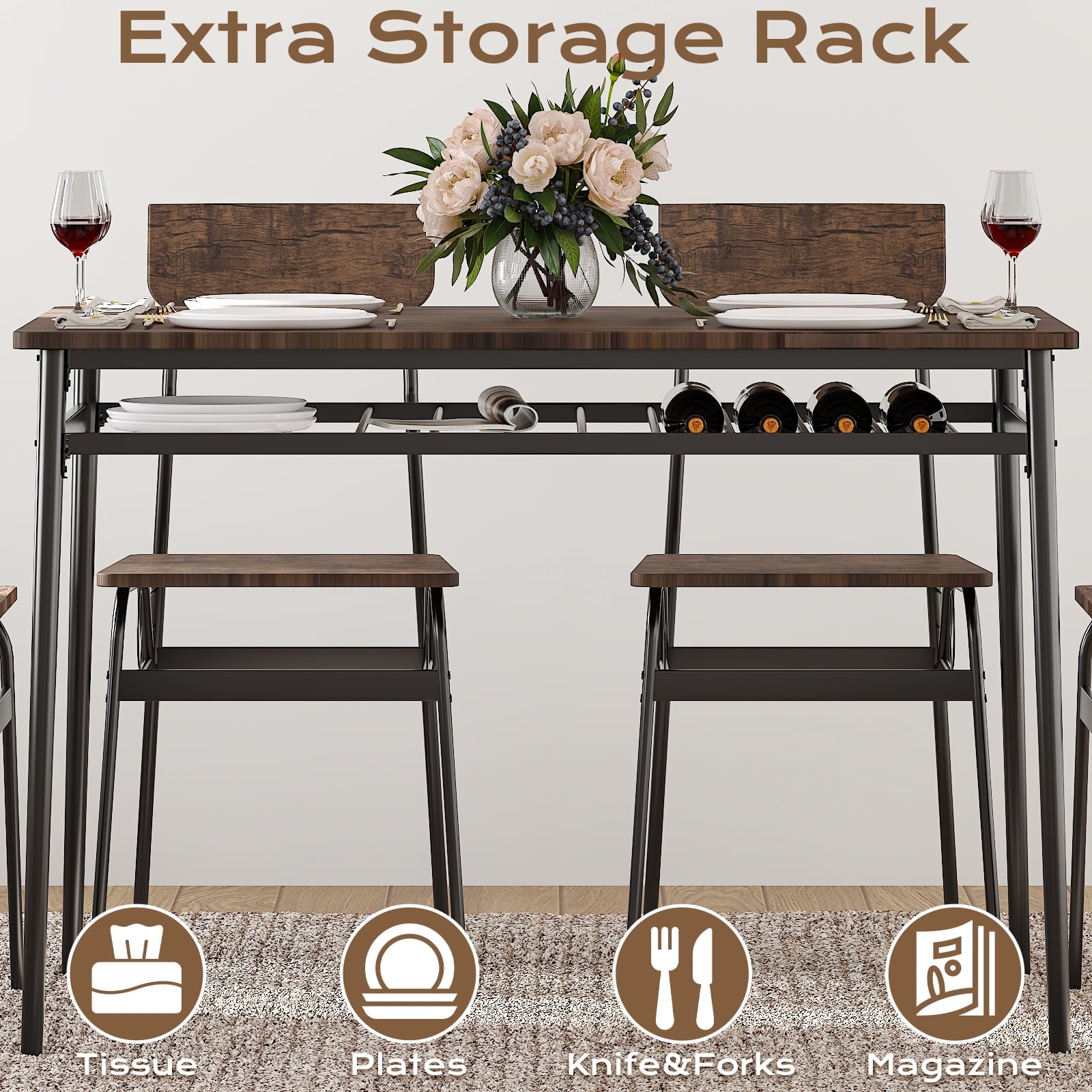Ktaxon Dining Table Set for 4/6 with Storage Racks, Dining Room Table Set for 4/6 Modern Design, Kitchen Table and Chairs for Home Kitchen, Natural Wood