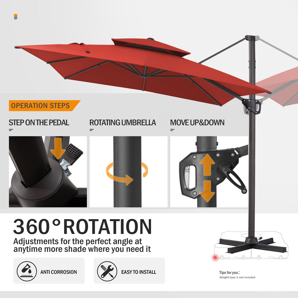Pellebant 9' X 11' Patio Umbrella Outdoor Rectangle Umbrella Large Cantilever Umbrella Windproof Offset Heavy Duty Sun for Garden Deck Pool Patio
