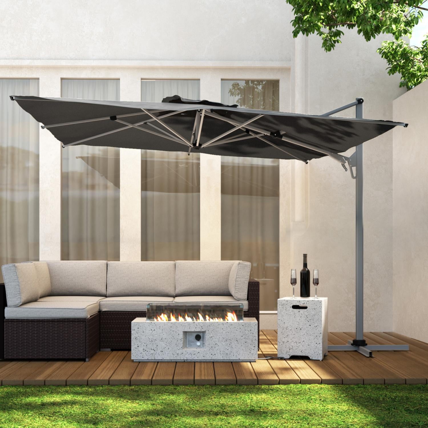 COSIEST 10FT Cream Double Top Cantilever Outdoor Umbrellas, Large Square Windproof Patio Umbrella for Garden, Deck, Pool