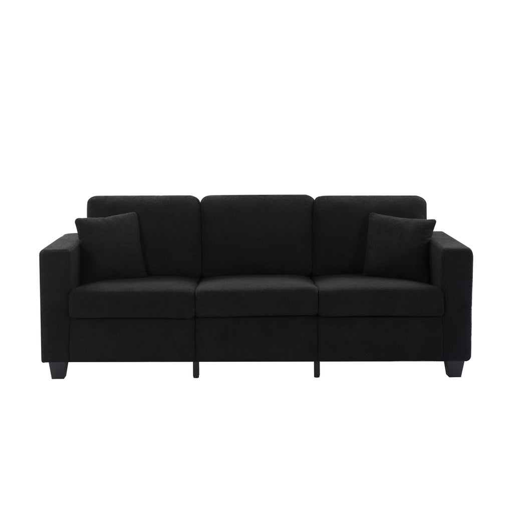 Gewnee 86.6 Modern Sofa Couch,Teddy Velvet 3 Seaters Comfy Couch with Deep Seat for Living Room,2 Pillows,Beige