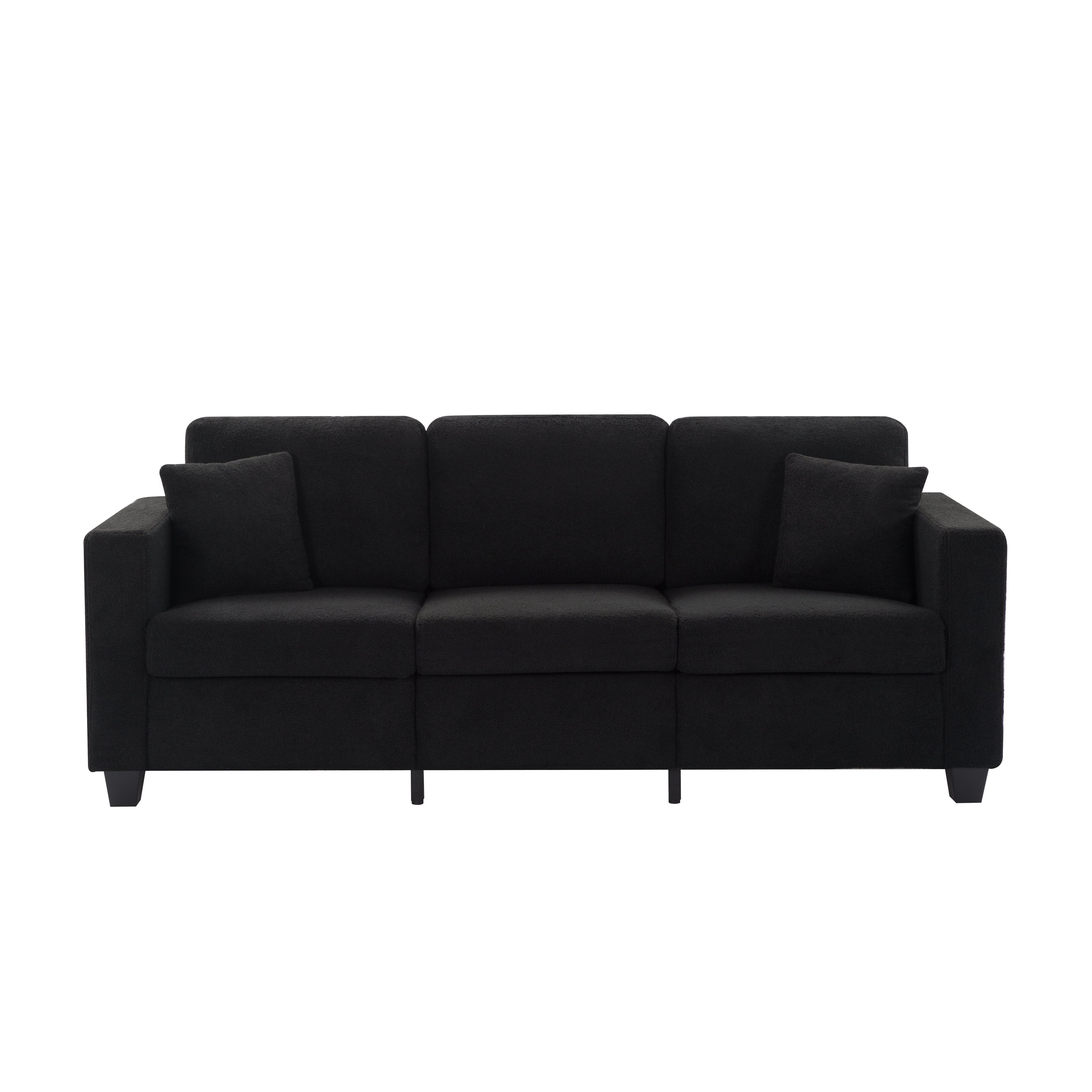 Gewnee 86.6 Modern Sofa Couch,Teddy Velvet 3 Seaters Comfy Couch with Deep Seat for Living Room,2 Pillows,Beige