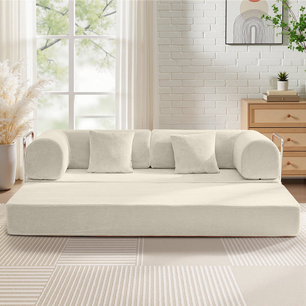 COOLHUT 63 W Combination Sofa, High Rebound Density Foam Sofa Couch, Two Forms Floor Couch Three Seats Sofa Bed for Living Room, Bedroom, Green