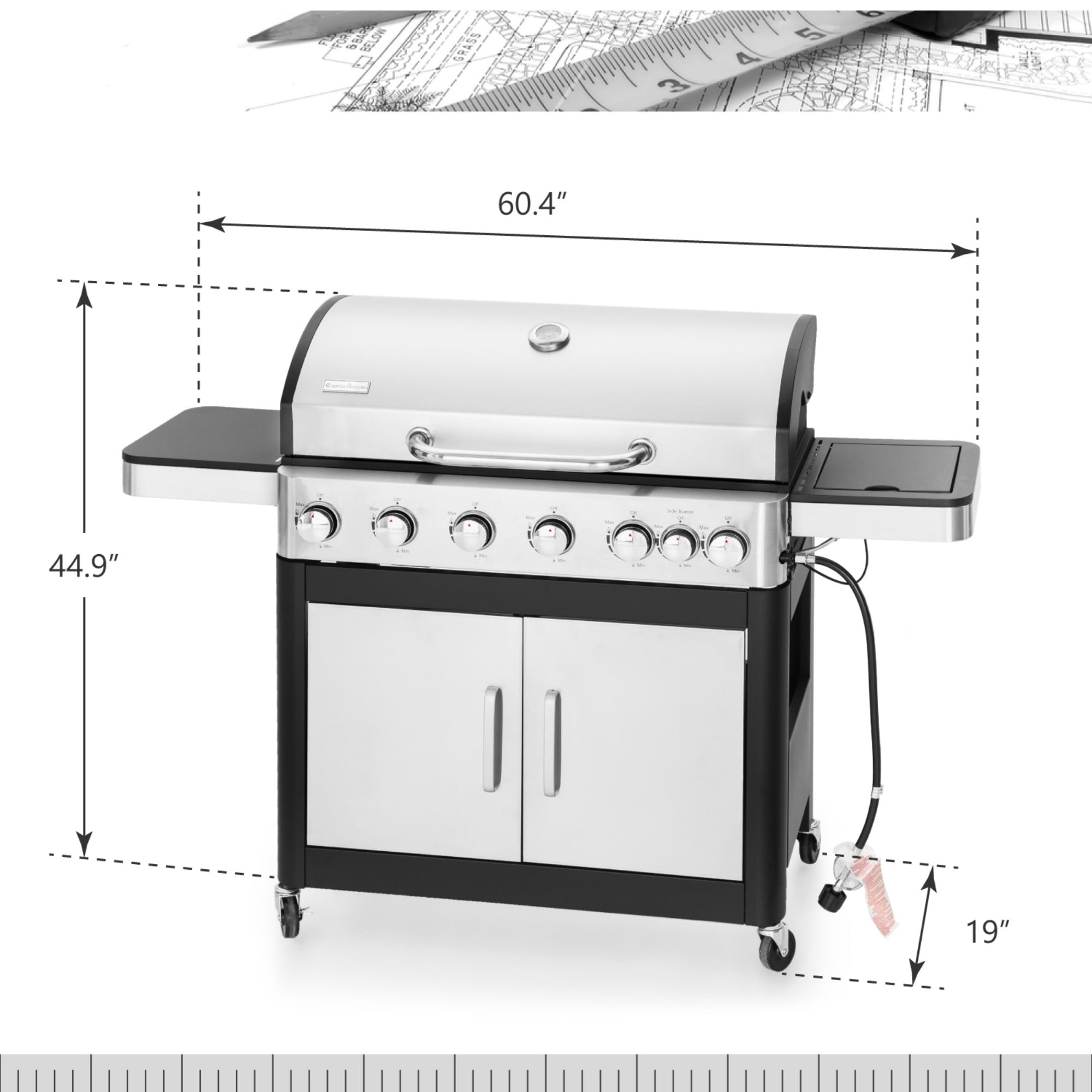 MF Studio 4 Burner Propane Gas Outdoor Grill with Side Burner Stainless Steel BBQ Grill
