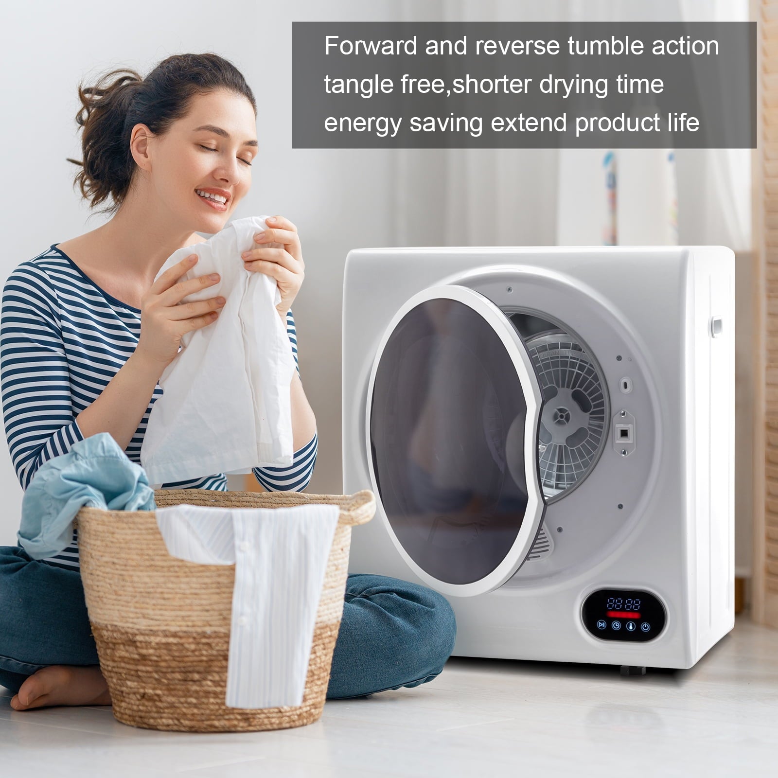 Ktaxon 1.6 cu. ft. Compact Electric Dryer With LCD Touch Panel & Stainless Steel Tub for Home, Apartment, Dorm,White
