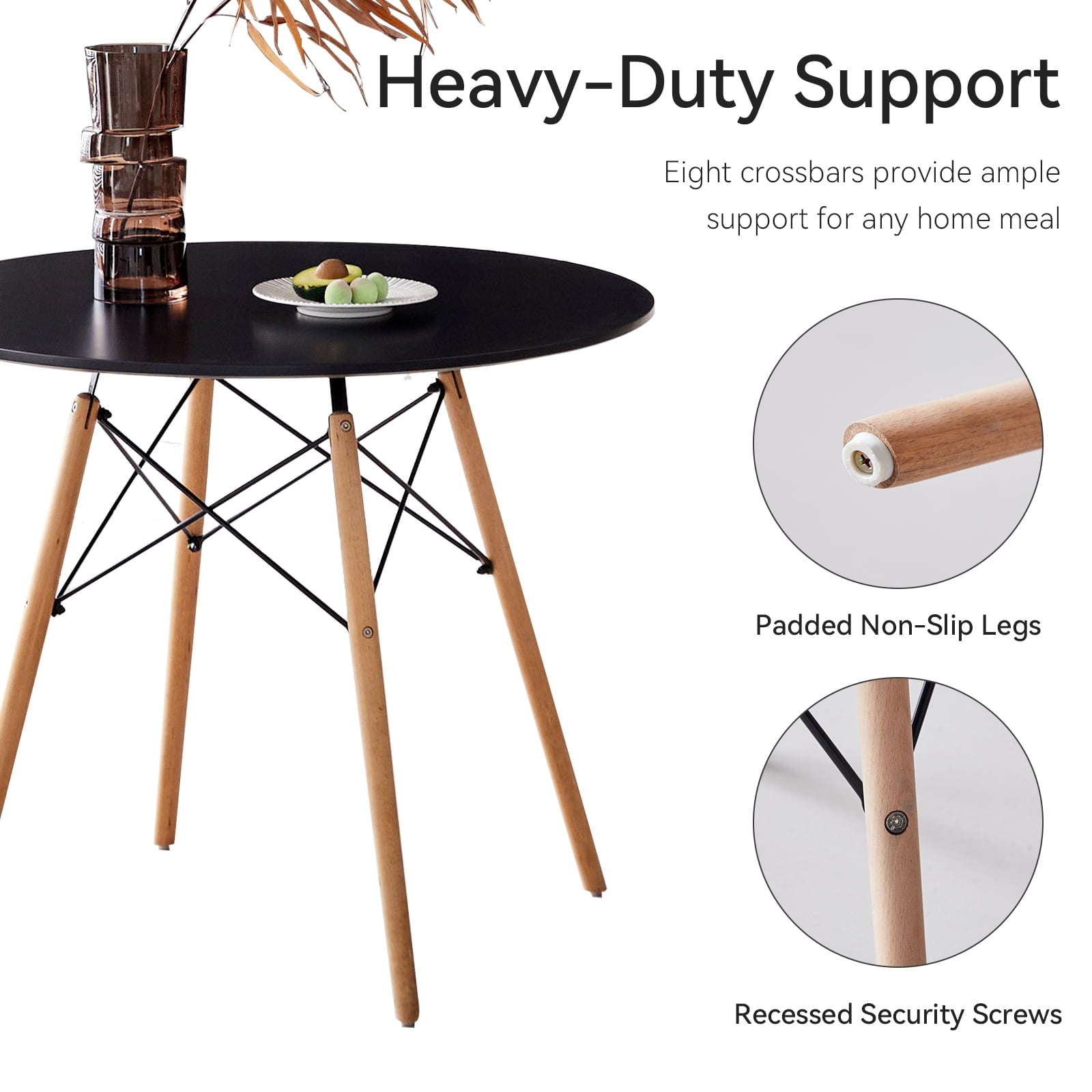 5-Piece 35.5'' Round Dining Table Set for 4, Kitchen Table Chair Set of 4, Mid-Century Modern Dinette Dining Room Table Set Dinner Table for 4 W/Solid Wood Legs, White