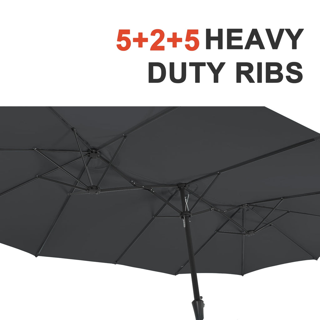 Ainfox 15ft Large Patio Umbrella with Solar Lights, Double-Sided Outdoor Rectangle Table Umbrellas with Sand Bag Base，Beige