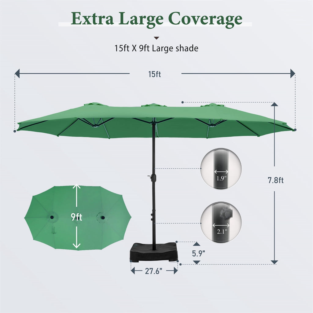 SUMMIT LIVING 15 ft Large Patio Umbrella with Base (Included) Double-Sided Rectangular Outdoor Deck Umbrella for Outside - Beige