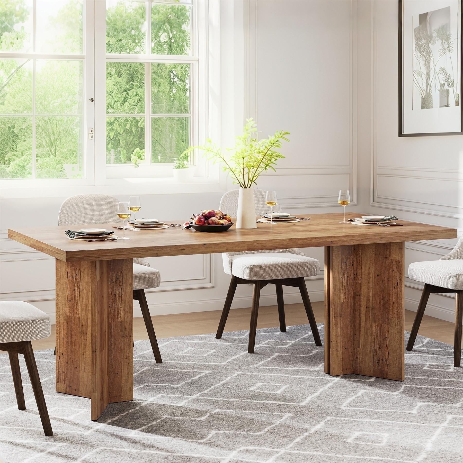 Fnova 63 Rectangular Modern Dining Table, Wooden Modern Kitchen Table for 6 People for Dining Room, Warm Brown (Chairs Not Included)