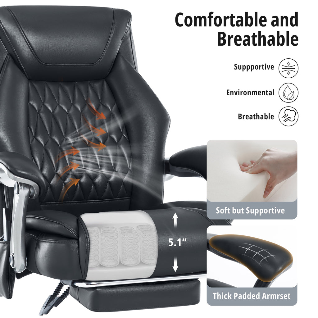 Heated Massage Office Chair with 6 Points Vibration, Reclining Ergonomic Desk Chair with Footrest for Extra Comfort, PU Leather High Back Executive Computer Chair, Thick Padded Massage Chair
