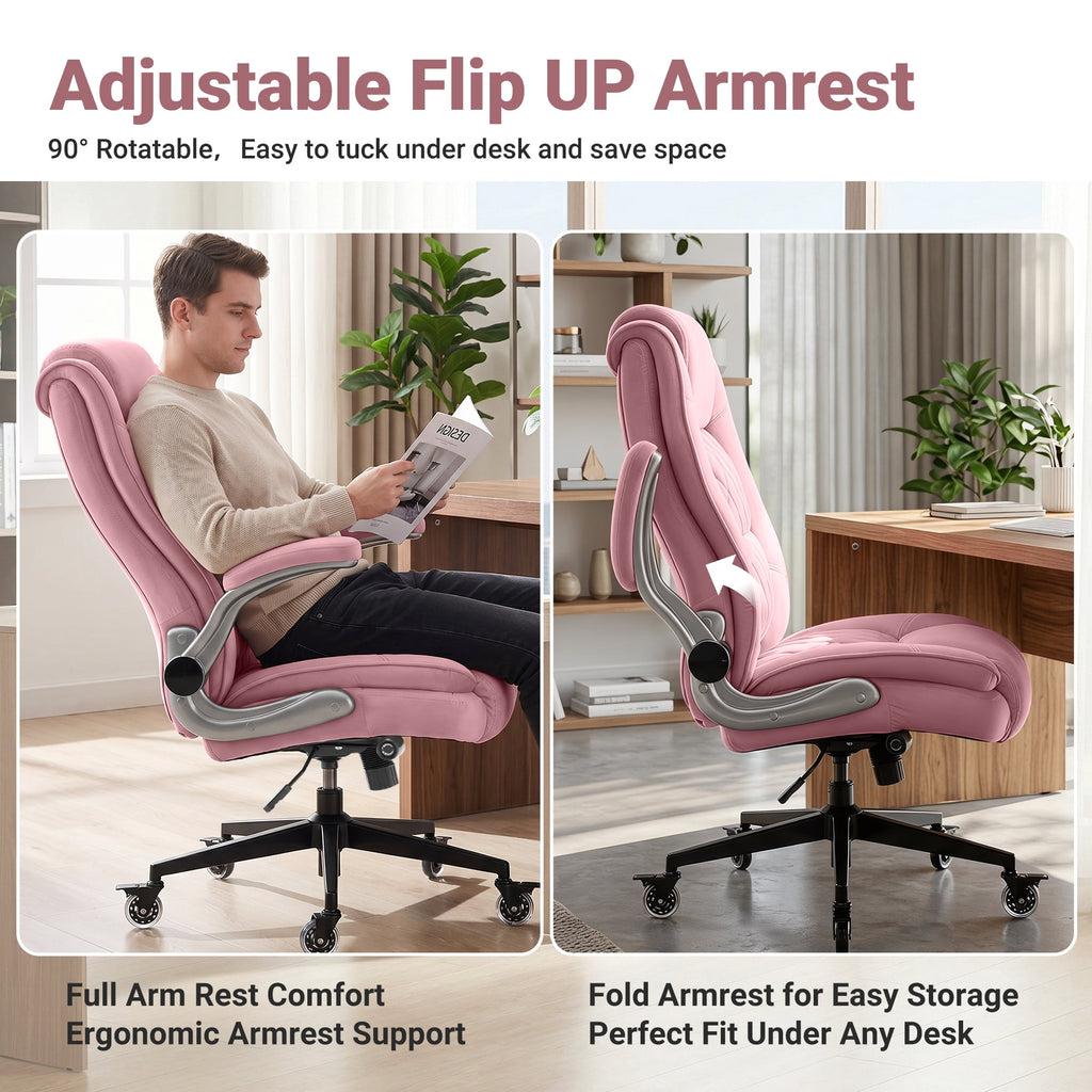 Ergonomic Home Office Chair with Locking Wheels, High-back Desk Chair with Thick Padded Flip-up Armrest, Comfy Executive Chair with Adjustable Lumbar Support for Home & Office & Work