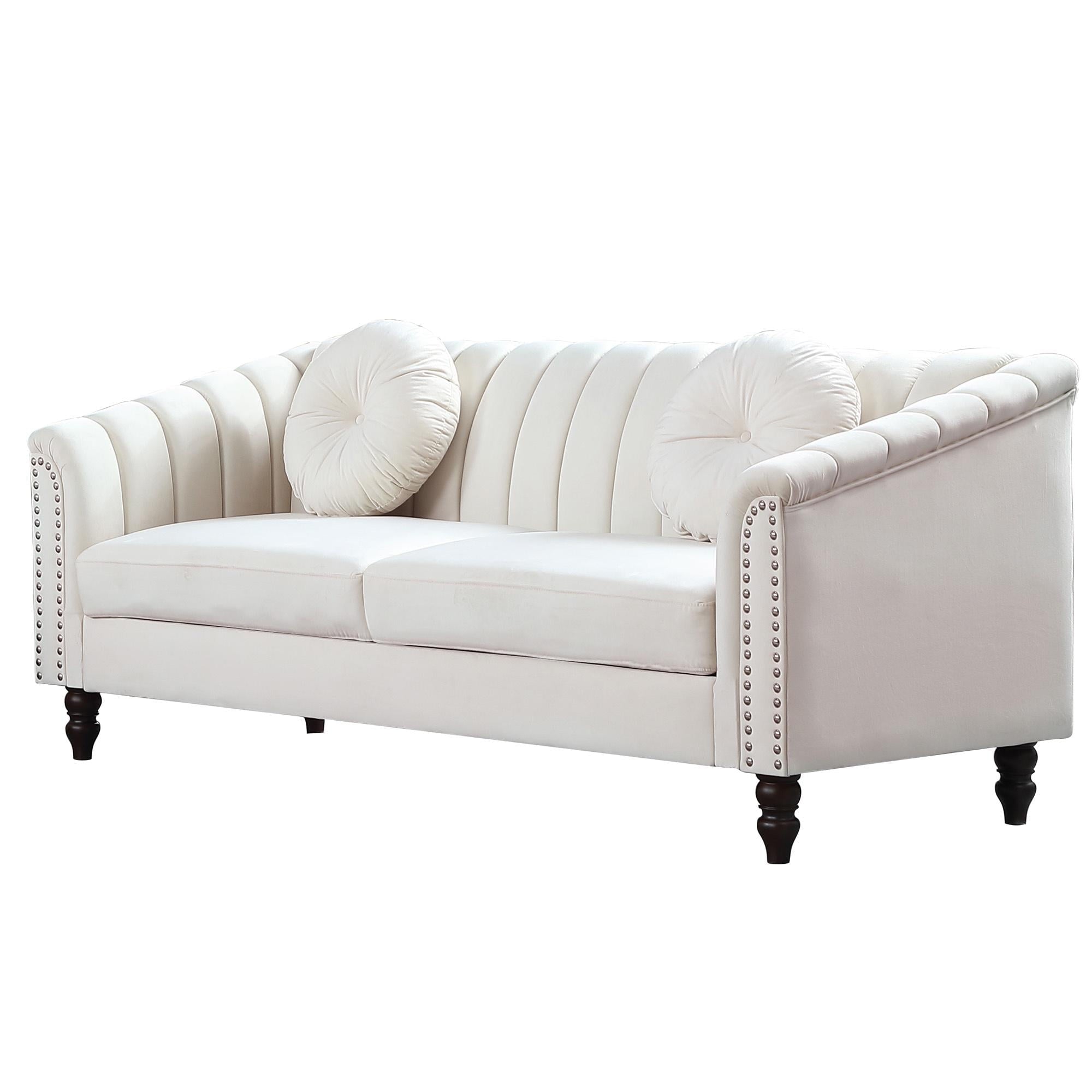 Gewnee 86.6 Modern Sofa Couch,Teddy Velvet 3 Seaters Comfy Couch with Deep Seat for Living Room,2 Pillows,Beige
