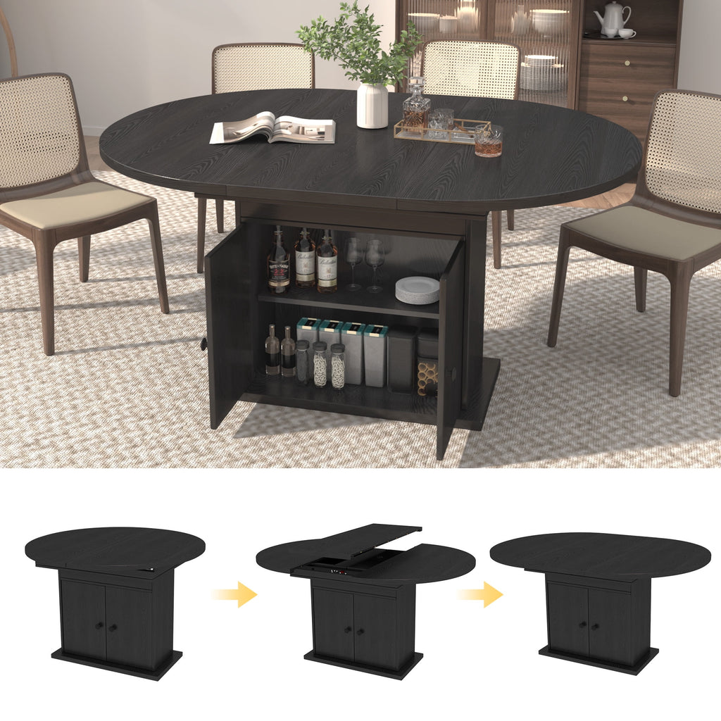 WARAYZ 43.3–59in Extendable Dining Table, Wood Expandable Design with Hidden Storage, Rectangular Space-Saving Dark Brown