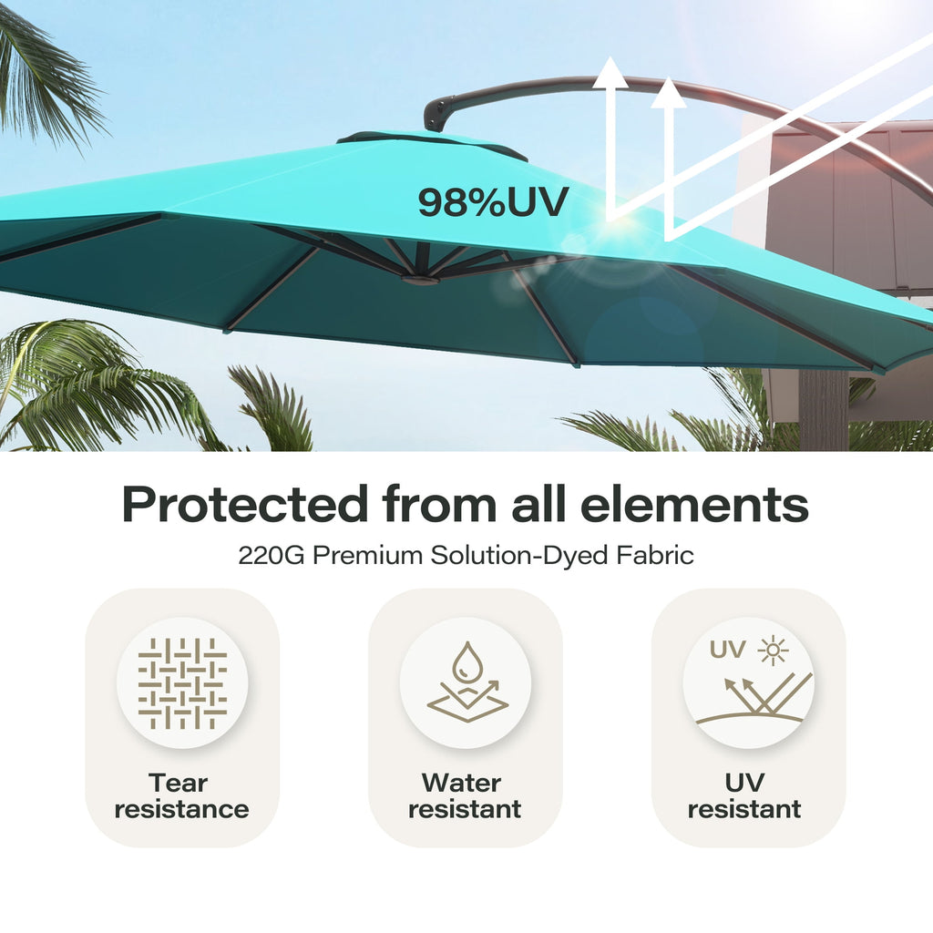 LAUSAINT HOME 11 FT Outdoor Patio Umbrella with Base, Aluminum Cantilever Umbrella with Crank, Champagne