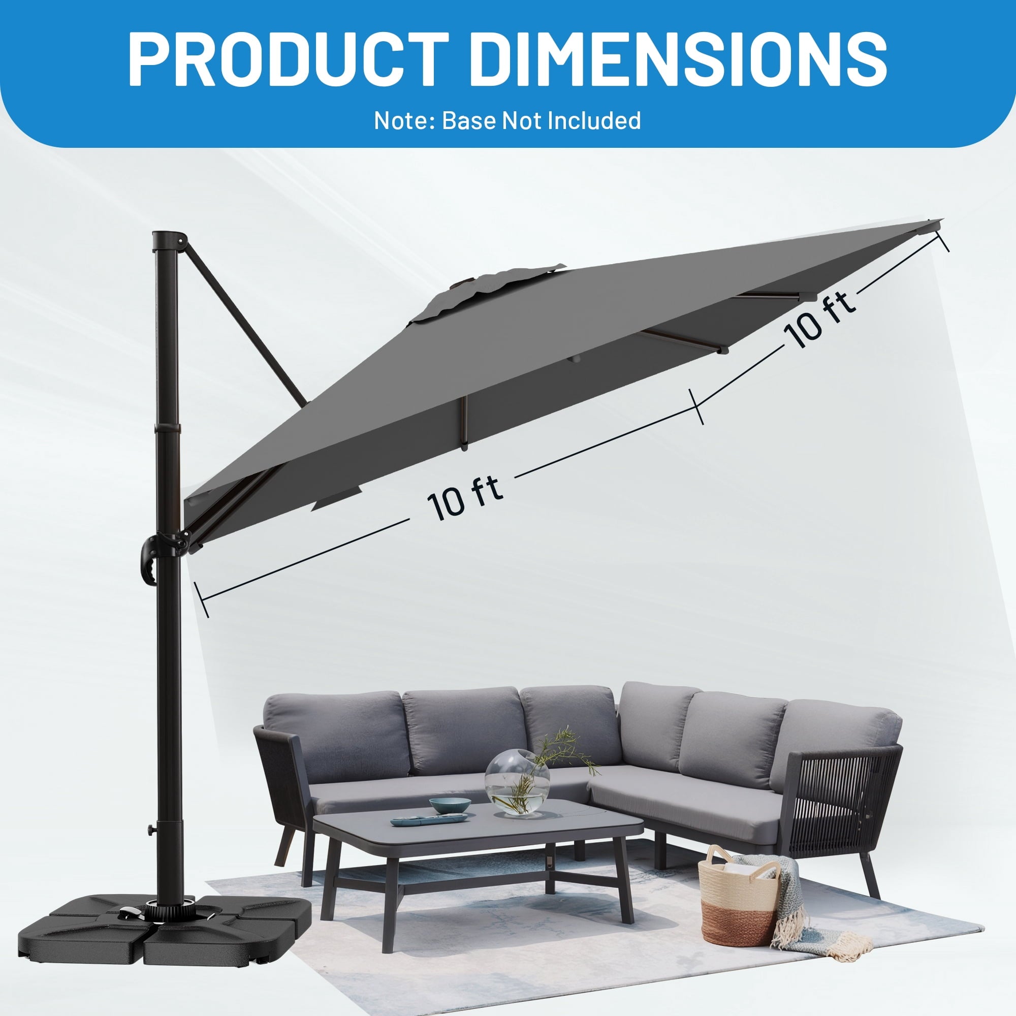 Easthome 10 × 10FT Square Cantilever Patio Umbrella, 360° Rotating Offset Umbrella with Crank, 8 ribs, Outdoor Hanging Roman Umbrella for Garden Deck Backyard, Red