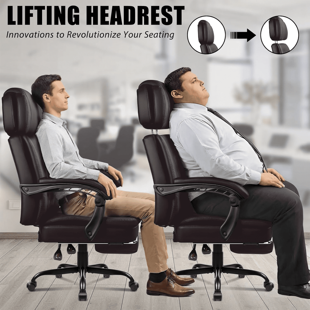 BOSSIN 400lbs Executive Office Chair with Foot Rest, Ergonomic Heavy Duty Big and Tall Desk Chair with Adjustable Headrest, High Back PU Leather Comfy Computer Chair