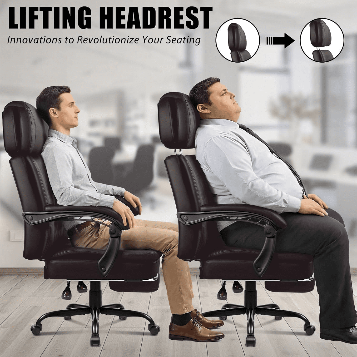 BOSSIN 400lbs Executive Office Chair with Foot Rest, Ergonomic Heavy Duty Big and Tall Desk Chair with Adjustable Headrest, High Back PU Leather Comfy Computer Chair