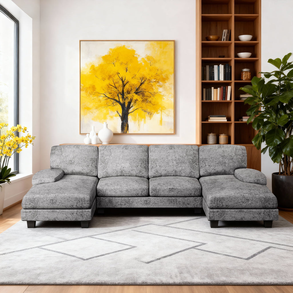 Furmax Chenille U Shaped Sectional Sofa, Gray