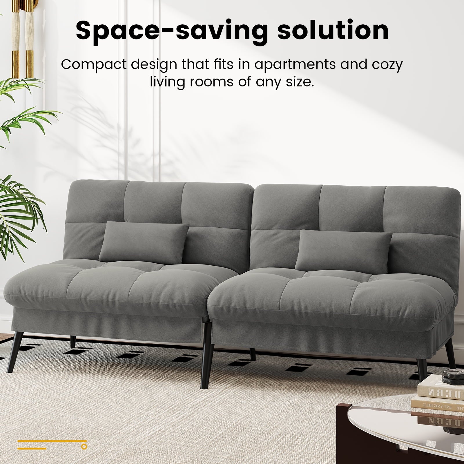 CloudRest Pro 72 Modern Convertible Futon Sofa Bed, Upholstered Futon Couch with 5 Adjustable Backrest Angles,Suitable for Apartment,Living Room,Black