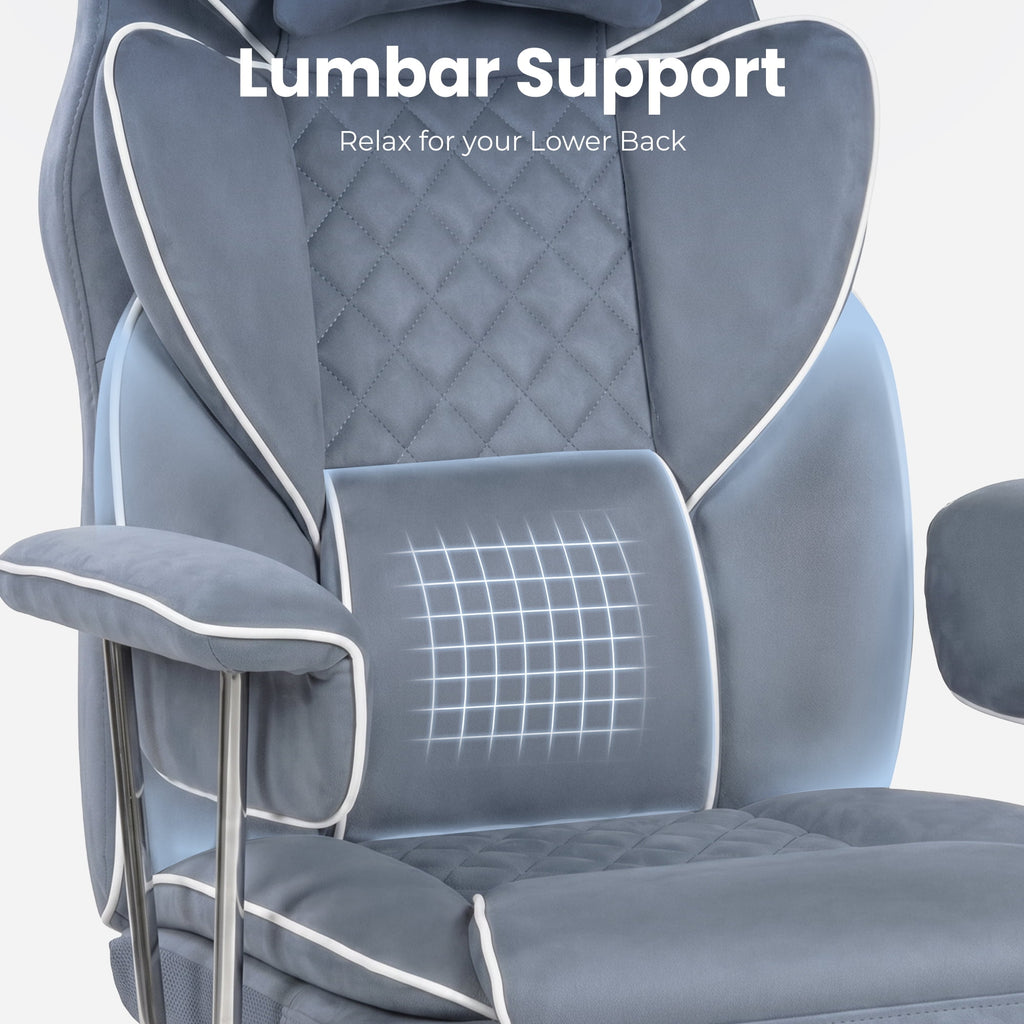 CELTOSS Executive Office Chair 400LBS, High Back Computer Chair with Arms and Footrest, Ergonomic Desk Chair with Lumbar Support, 90–135° Reclining Office Chairs for Home Work, Fabric Blue